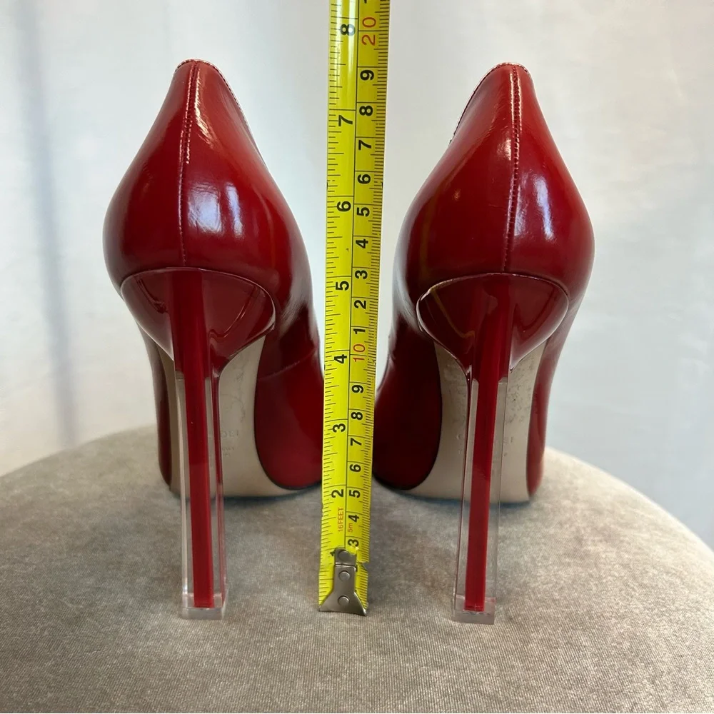 Casadei red patent leather high heel pumps with acrylic blade heel Sz 40 NWOB - Picture 5 of 9